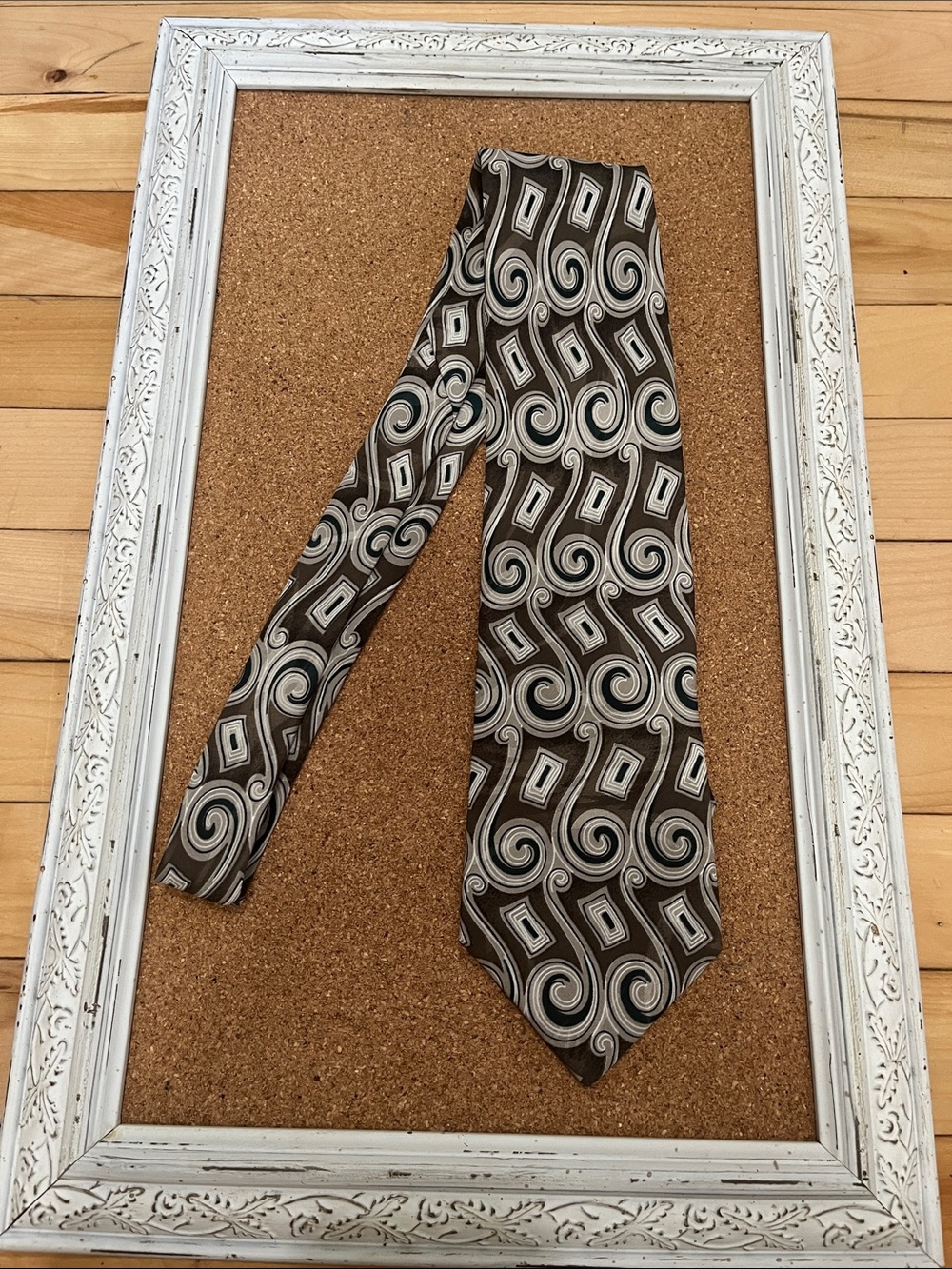 Brown Geometric Swirl Silk Tie